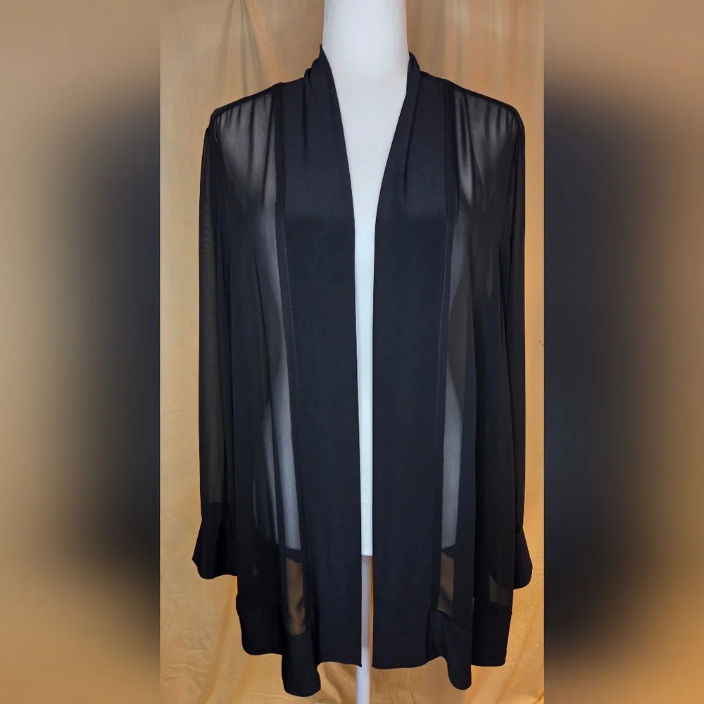 Last Tango Open-Front Sheer Chiffon Cardigan Long-Sleeved Black Jacket - Picture 1 of 7